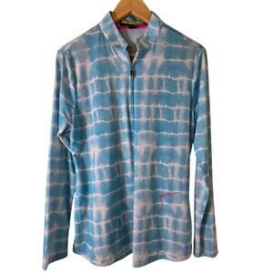 JAMIE SADOCK SUNSENSE Blue White Boho Long Sleeve Active Golf 1/4 Zip Top SZ L